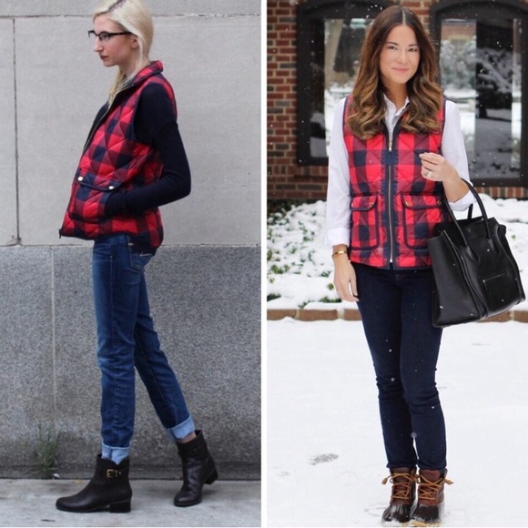 J. Crew Jackets & Blazers - J. Crew Red Navy Buffalo Check Excursion Puffer Vest size XS